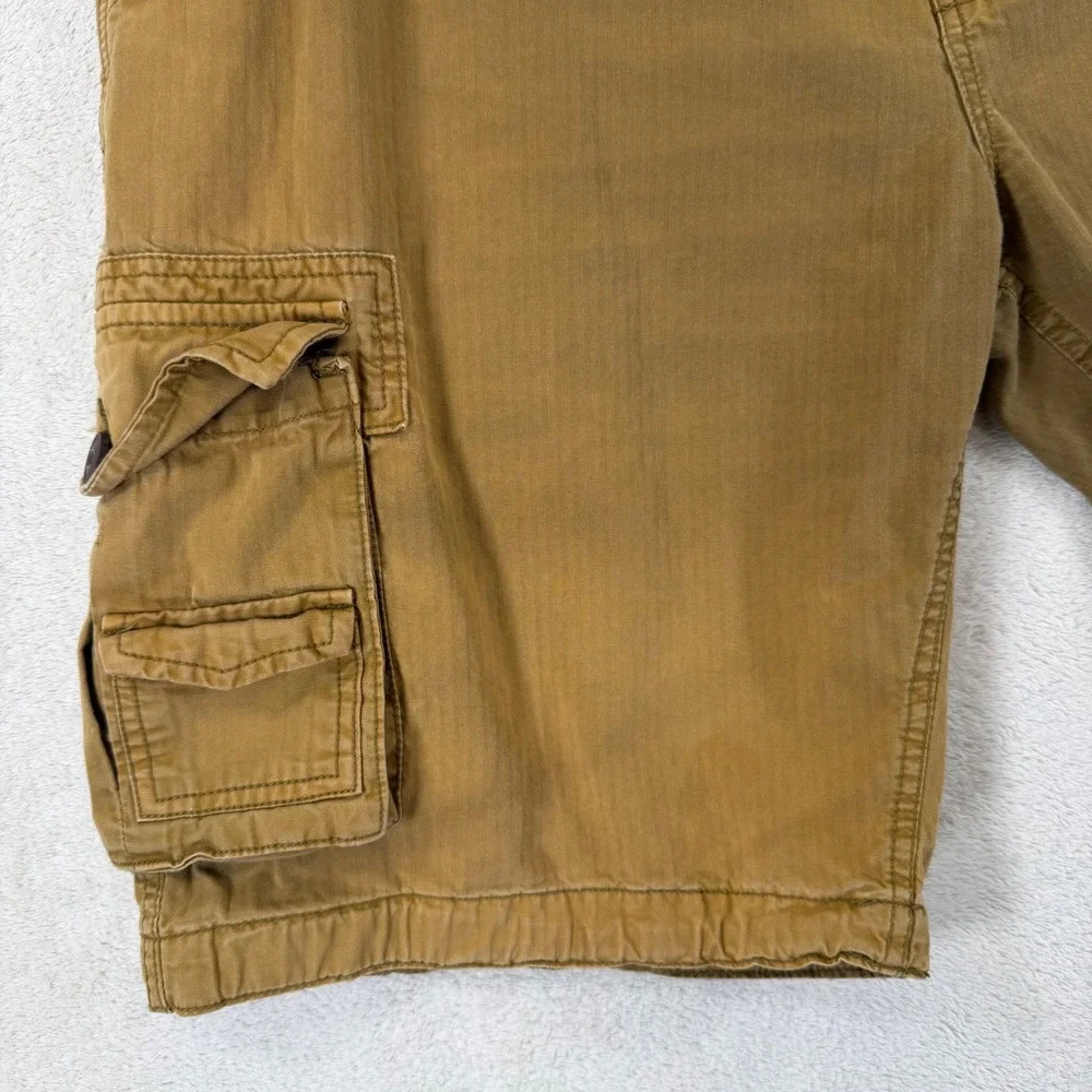 FJ Mens Y2K Cargo Shorts Tan/Brown Size 38 Gorpcore Utility Grunge Wash